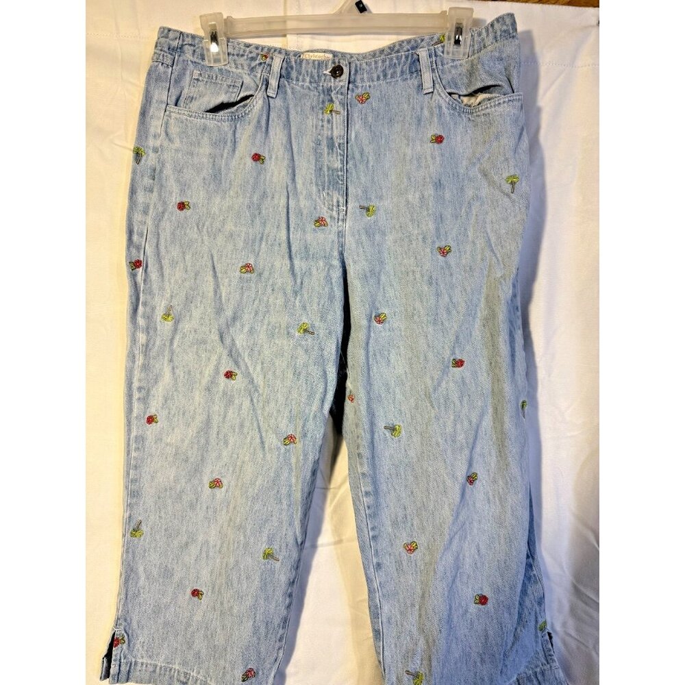 Coastal Grandma Denim Jeans Floral Pattern Women’s 16 XL Boho Hippie Cottagecore